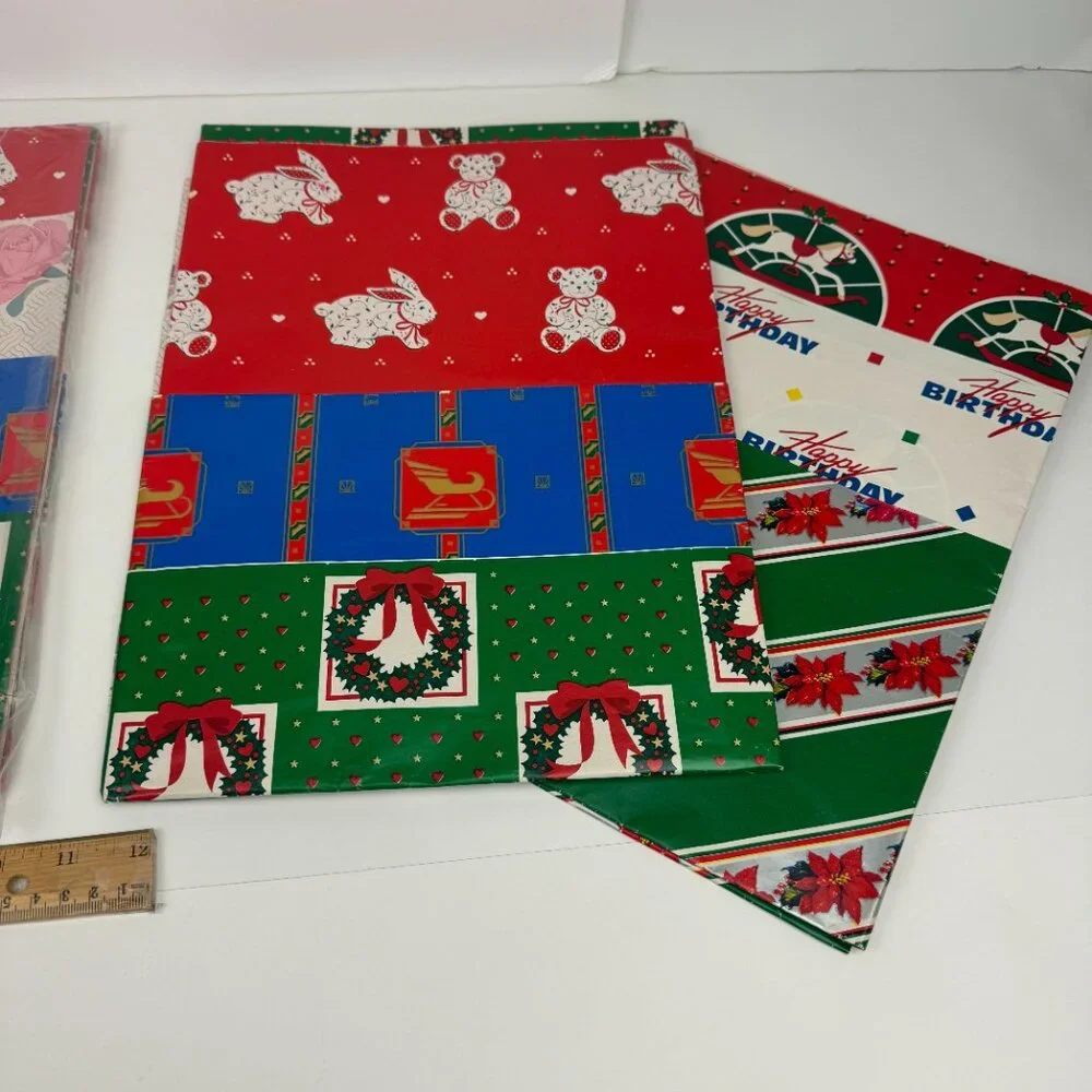 Vtg At‎ Home Christmas Gift Wrapping Paper Sheets 1 Sealed Pkg Plus Some Extra
